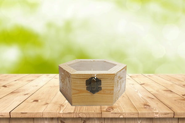 Caja hexagonal de madera con seguro - Alistore Chile