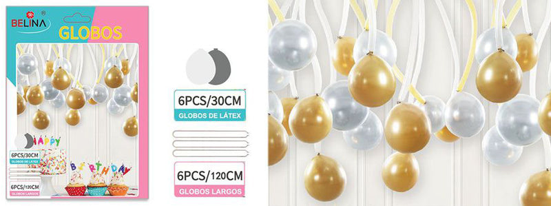 Set de globos latex plateado/dorado - Alistore Chile